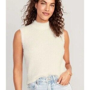 Mock-Neck Eyelash Sweater WOMENS L OLD NAVY Creme De La Creme Soft Cozy